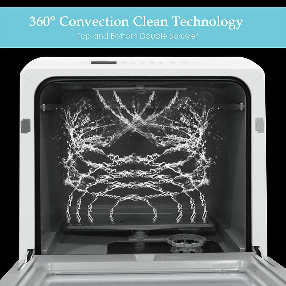 Compact Countertop Dishwasher with 4 Place Settings, 6 Wash Programs, Built-In 5L Water Tank & Hot Air Drying