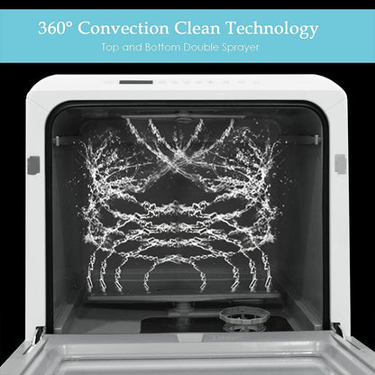 Compact Countertop Dishwasher with 4 Place Settings, 6 Wash Programs, Built-In 5L Water Tank & Hot Air Drying
