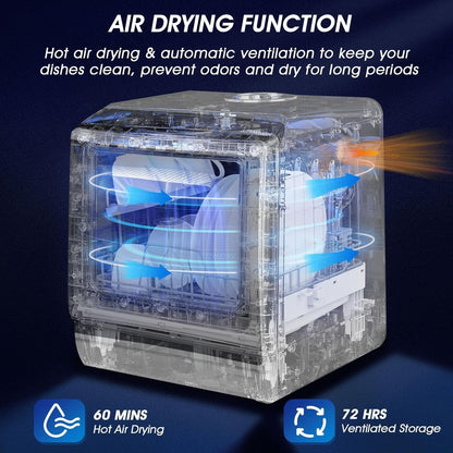 Compact Countertop Dishwasher with 6 Wash Programs, 5L Water Tank, 4 Place Settings & Hot Air Drying