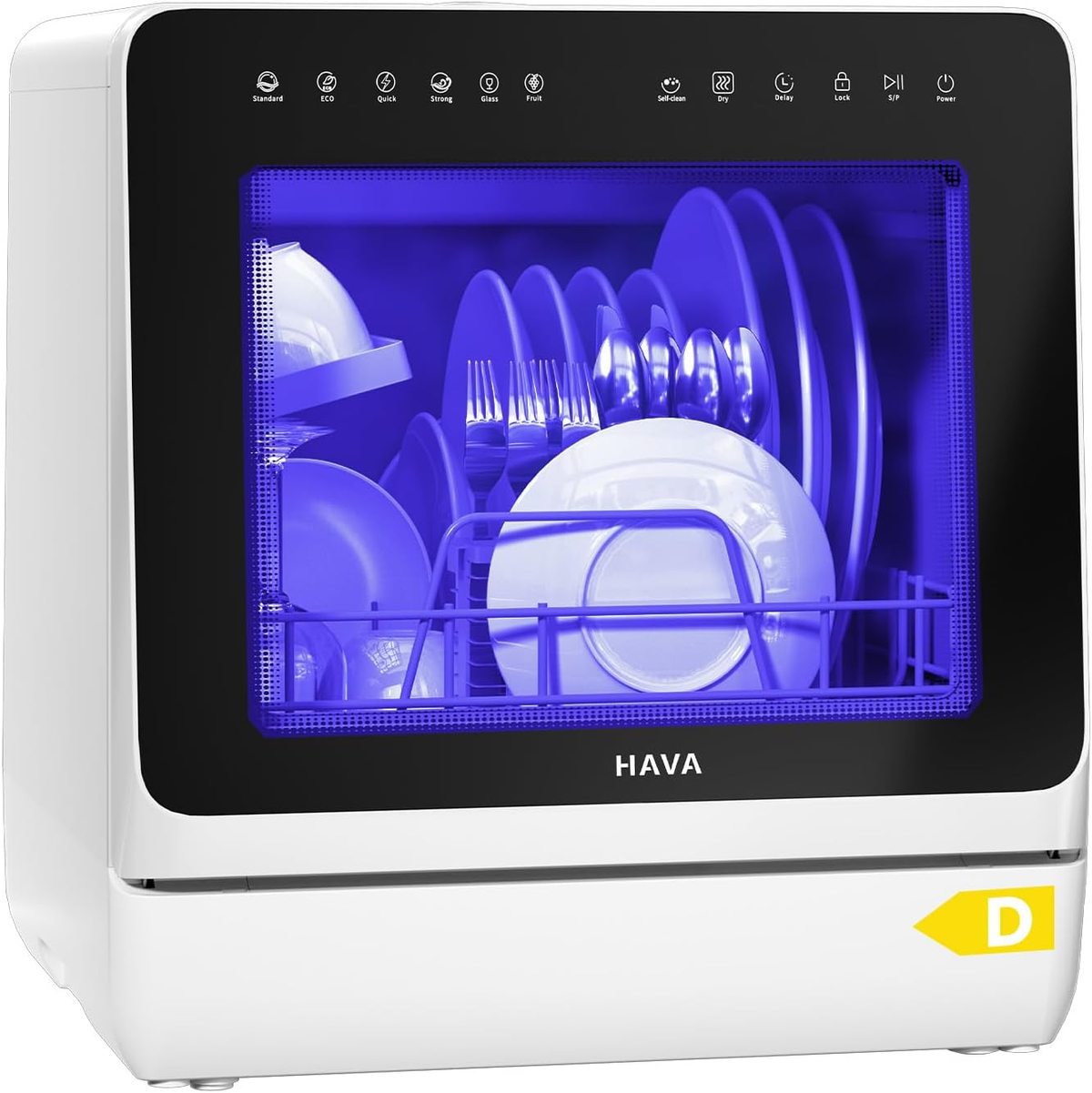 Compact Countertop Dishwasher with 8 Wash Programs, Built-In 5L Water Tank, Water Softener & Hot Air Drying