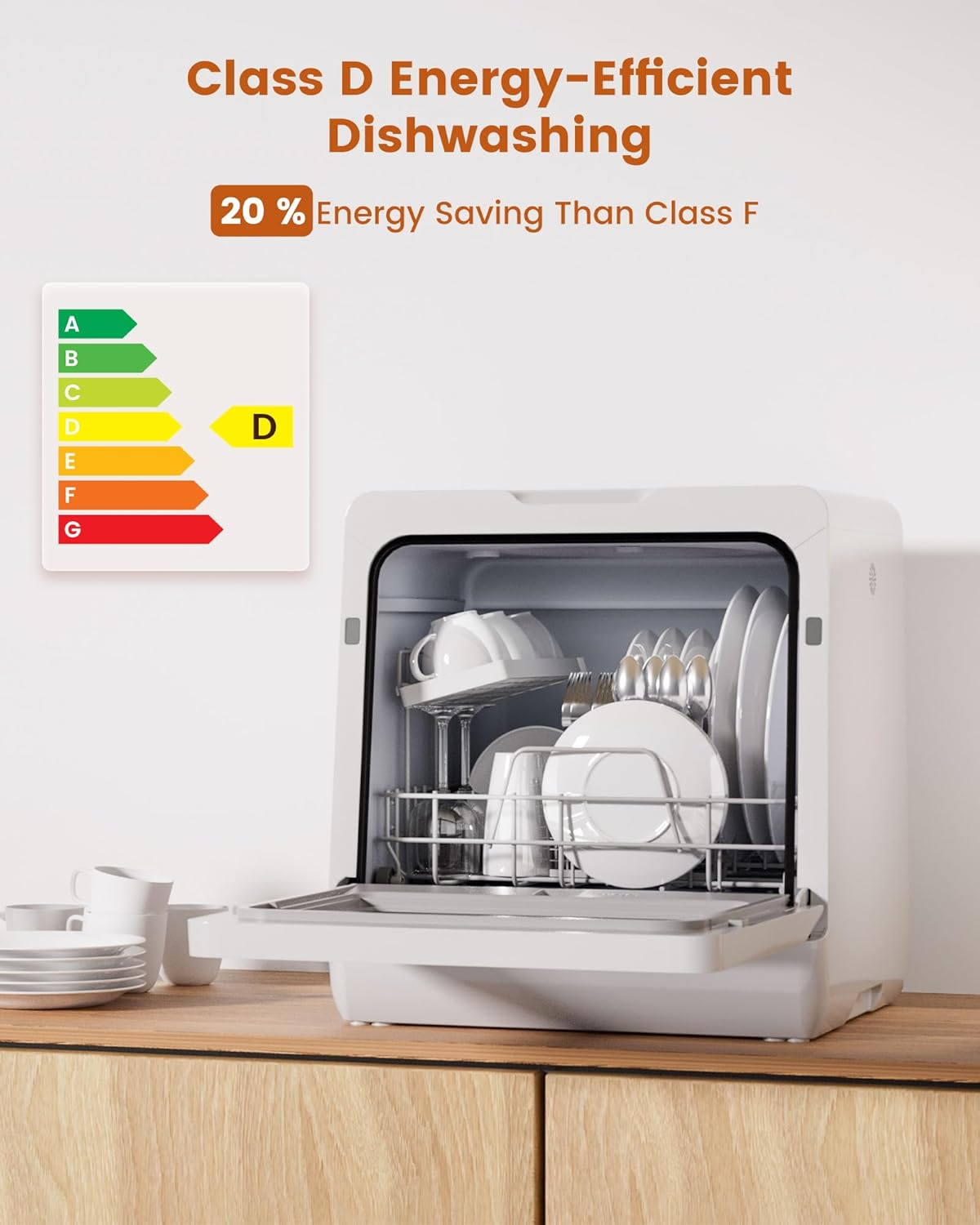 Compact Countertop Dishwasher with 8 Wash Programs, Built-In 5L Water Tank, Water Softener & Hot Air Drying