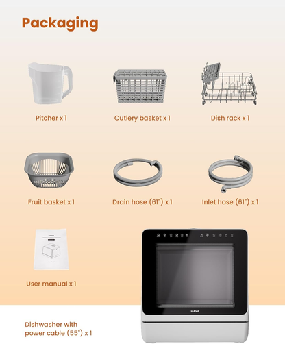Compact Countertop Dishwasher with 8 Wash Programs, Built-In 5L Water Tank, Water Softener & Hot Air Drying