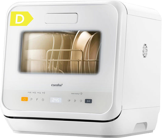 Compact Countertop Dishwasher with 6 Wash Programs, 5L Water Tank, Steam Cleaning & 72-Hour Ventilated Drying