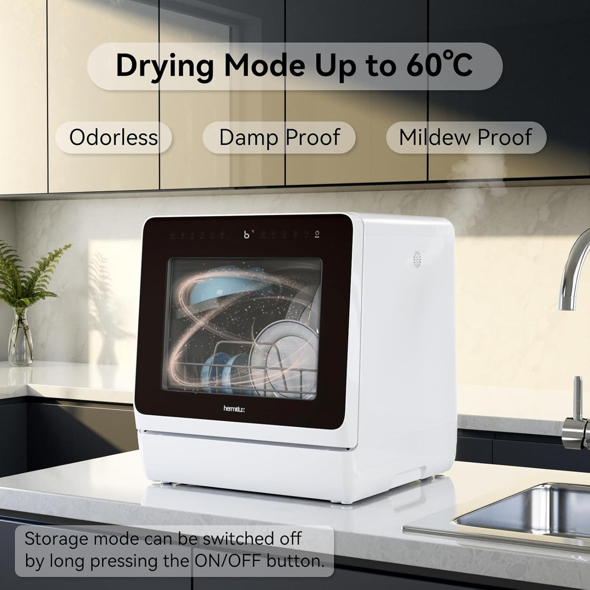 Compact Countertop Dishwasher with 5 Place Settings, 7 Wash Programs, Built-In 5L Water Tank & Hot Air Drying