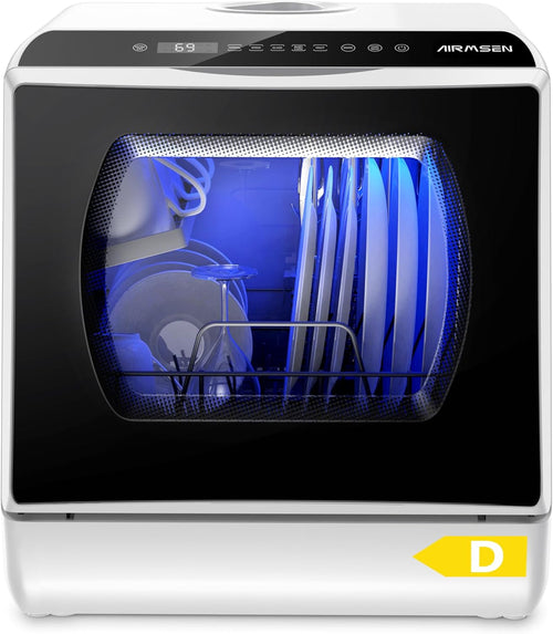 Compact Countertop Dishwasher with 6 Wash Programs, 5L Water Tank, 4 Place Settings & Hot Air Drying