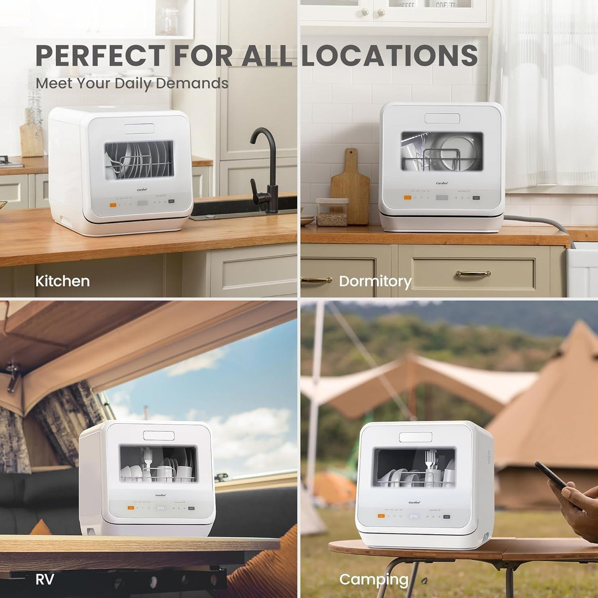 Compact Countertop Dishwasher with 6 Wash Programs, 5L Water Tank, Steam Cleaning & 72-Hour Ventilated Drying