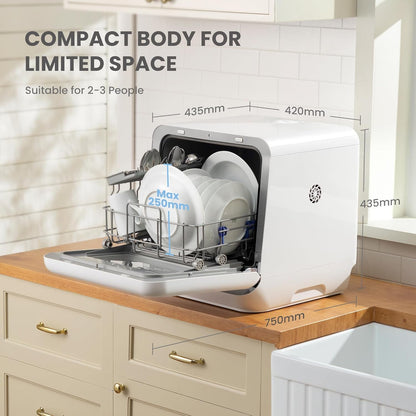 Compact Countertop Dishwasher with 6 Wash Programs, 5L Water Tank, Steam Cleaning & 72-Hour Ventilated Drying