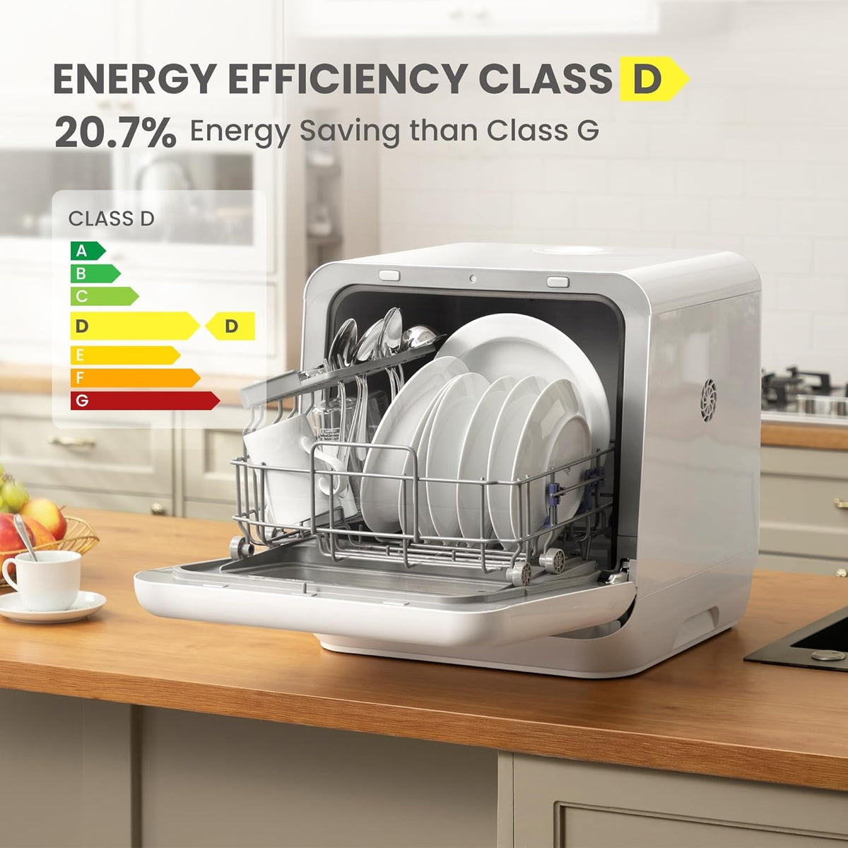 Compact Countertop Dishwasher with 6 Wash Programs, 5L Water Tank, Steam Cleaning & 72-Hour Ventilated Drying