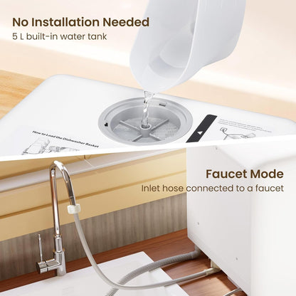 Compact Countertop Dishwasher with 4 Place Settings, 6 Wash Programs, Built-In 5L Water Tank & Hot Air Drying