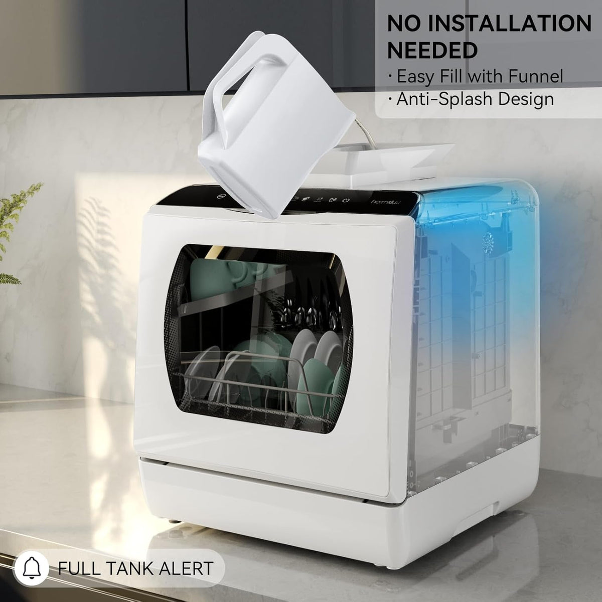 Compact Countertop Dishwasher with 4 Place Settings, 6 Wash Programs, 5L Water Tank & Hot Air Drying