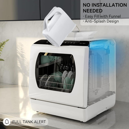 Compact Countertop Dishwasher with 4 Place Settings, 6 Wash Programs, 5L Water Tank & Hot Air Drying