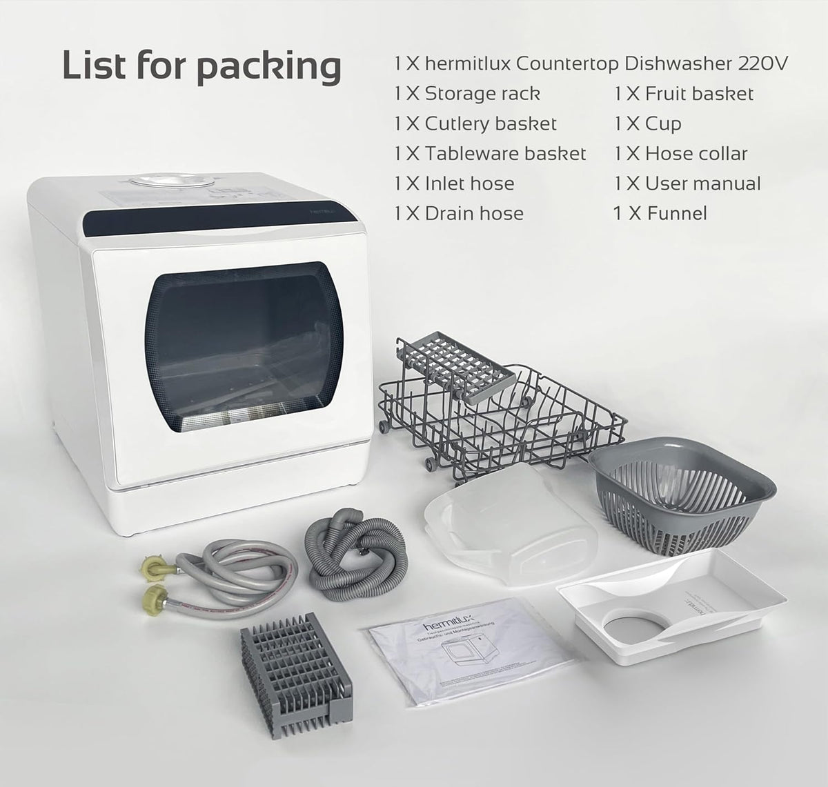 Compact Countertop Dishwasher with 4 Place Settings, 6 Wash Programs, 5L Water Tank & Hot Air Drying