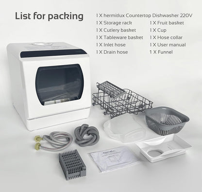 Compact Countertop Dishwasher with 4 Place Settings, 6 Wash Programs, 5L Water Tank & Hot Air Drying