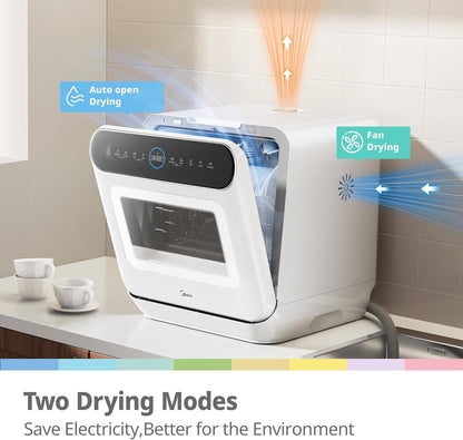 Compact Countertop Dishwasher with 7 Wash Programs, 6L Water Tank, Hygiene Wash & Auto Door Drying