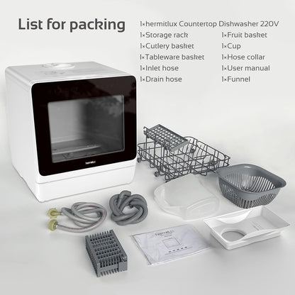 Compact Countertop Dishwasher with 5 Place Settings, 7 Wash Programs, Built-In 5L Water Tank & Hot Air Drying