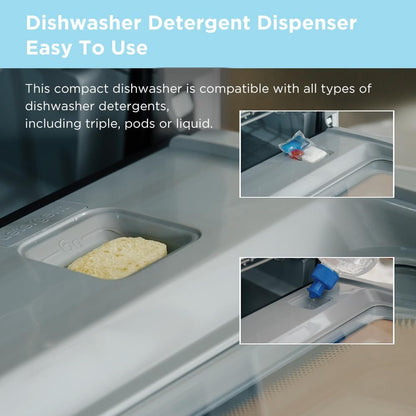 Compact Countertop Dishwasher with 7 Wash Programs, 6L Water Tank, Hygiene Wash & Auto Door Drying