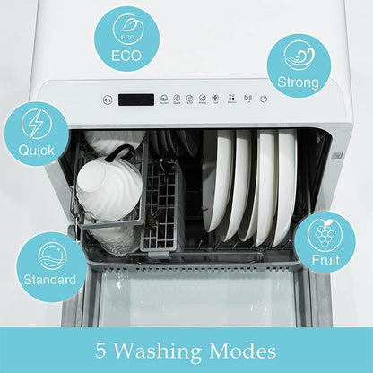 Compact Countertop Dishwasher with 4 Place Settings, 6 Wash Programs, Built-In 5L Water Tank & Hot Air Drying