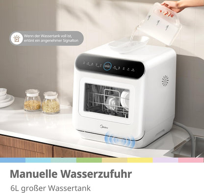 Compact Countertop Dishwasher with 7 Wash Programs, 6L Water Tank, Hygiene Wash & Auto Door Drying