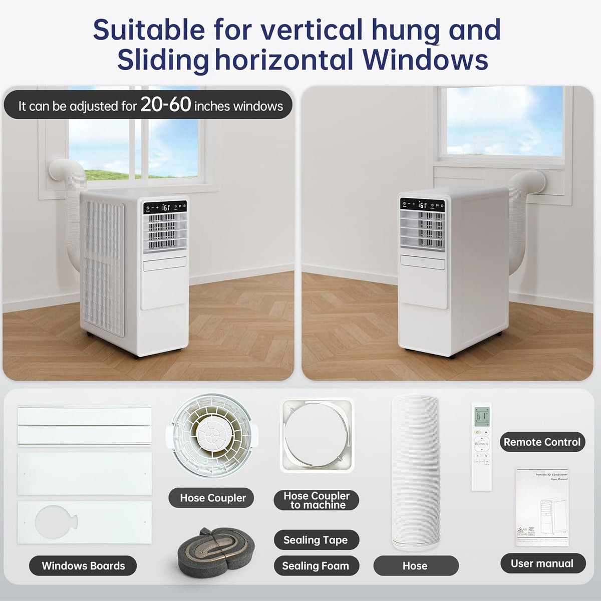 12000BTU Portable Air Conditioners with Remote, Floor Standing Cooling Portable AC Unit with Fan & Dehumidifier,Sleep and Timer Mode,For Room up to 500 sq.ft, Windows Sealing Kit Included
