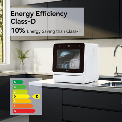 Compact Countertop Dishwasher with 5 Place Settings, 7 Wash Programs, Built-In 5L Water Tank & Hot Air Drying