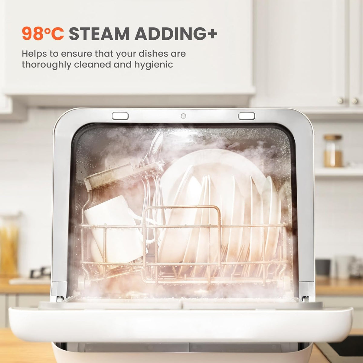 Compact Countertop Dishwasher with 6 Wash Programs, 5L Water Tank, Steam Cleaning & 72-Hour Ventilated Drying