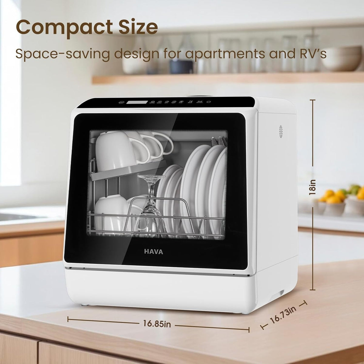 Compact Countertop Dishwasher with 4 Place Settings, 6 Wash Programs, Built-In 5L Water Tank & Hot Air Drying