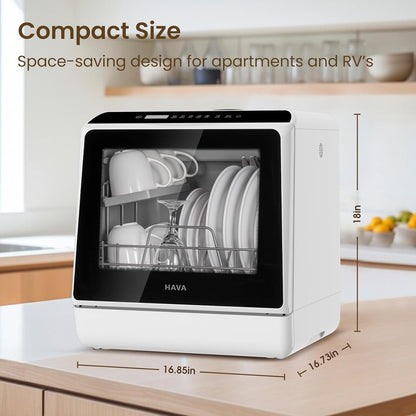 Compact Countertop Dishwasher with 4 Place Settings, 6 Wash Programs, Built-In 5L Water Tank & Hot Air Drying