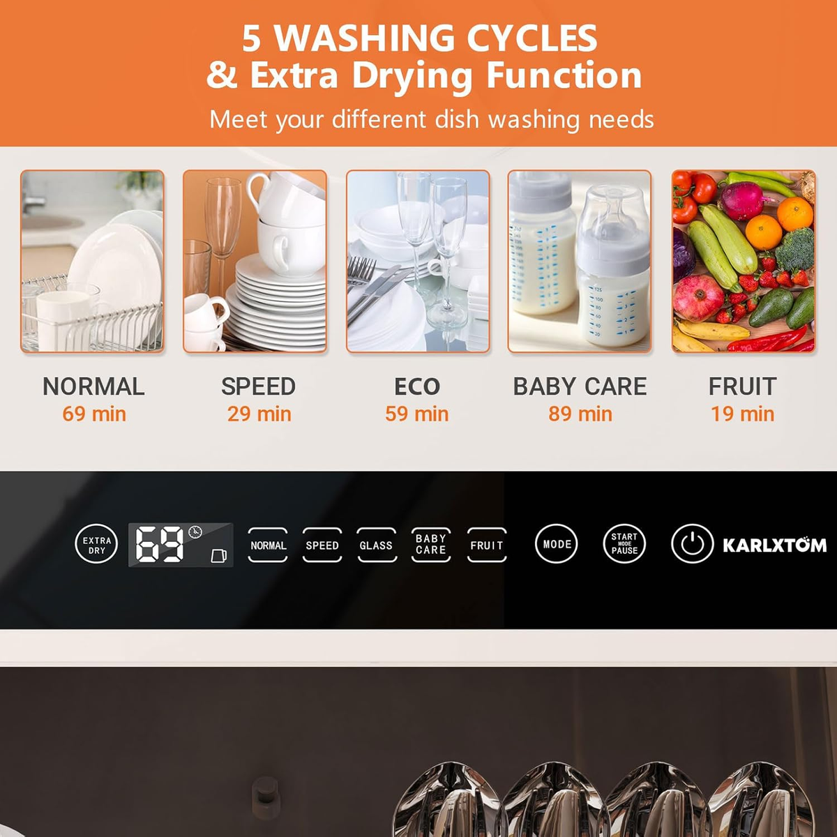 Compact Countertop Dishwasher with 4 Place Settings, 6 Wash Programs, Built-In 5L Water Tank & Hot Air Drying