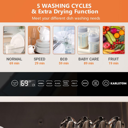 Compact Countertop Dishwasher with 4 Place Settings, 6 Wash Programs, Built-In 5L Water Tank & Hot Air Drying