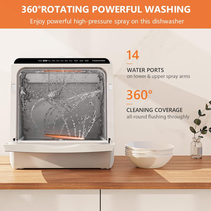 Compact Countertop Dishwasher with 4 Place Settings, 6 Wash Programs, Built-In 5L Water Tank & Hot Air Drying