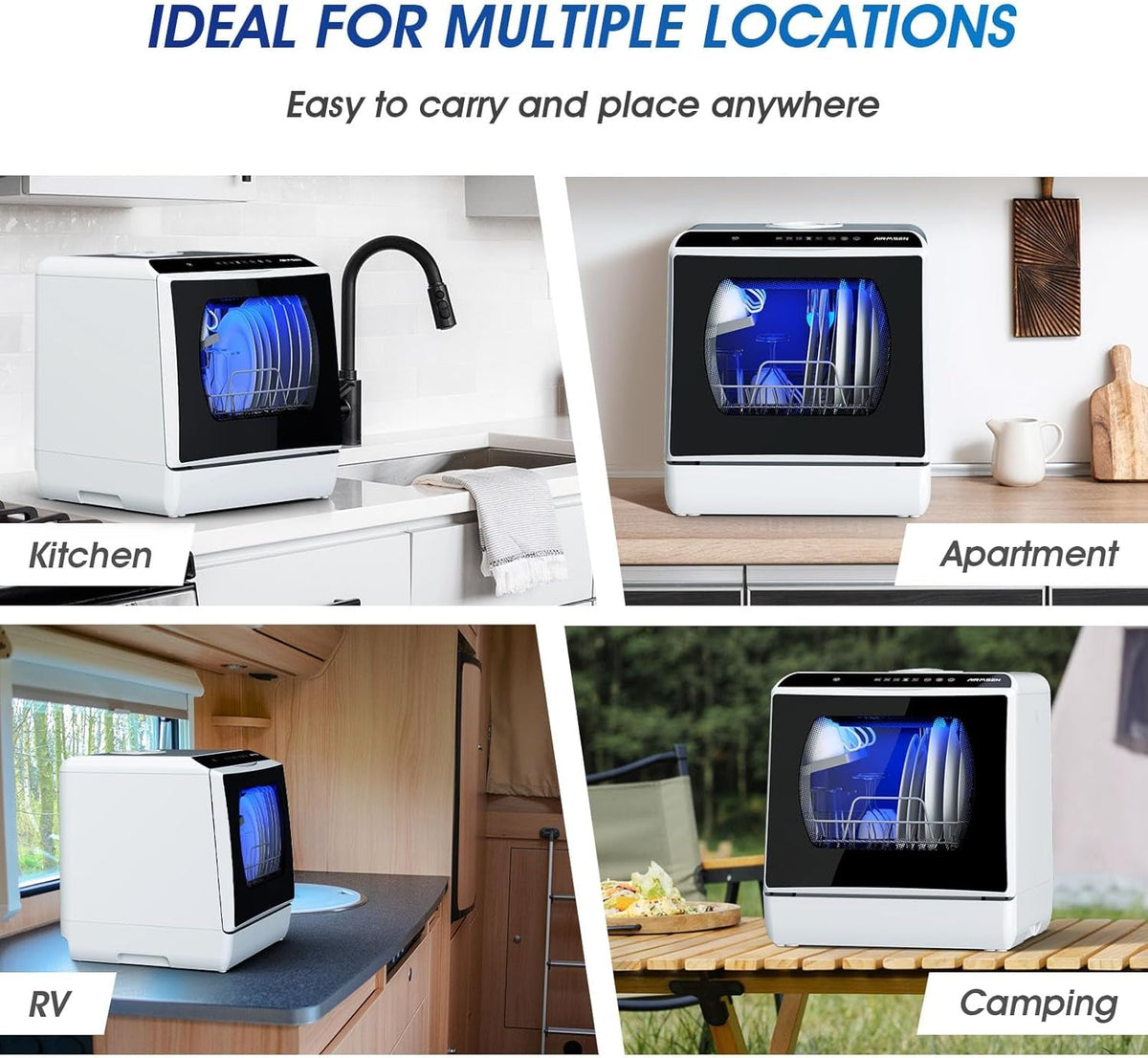 Compact Countertop Dishwasher with 6 Wash Programs, 5L Water Tank, 4 Place Settings & Hot Air Drying