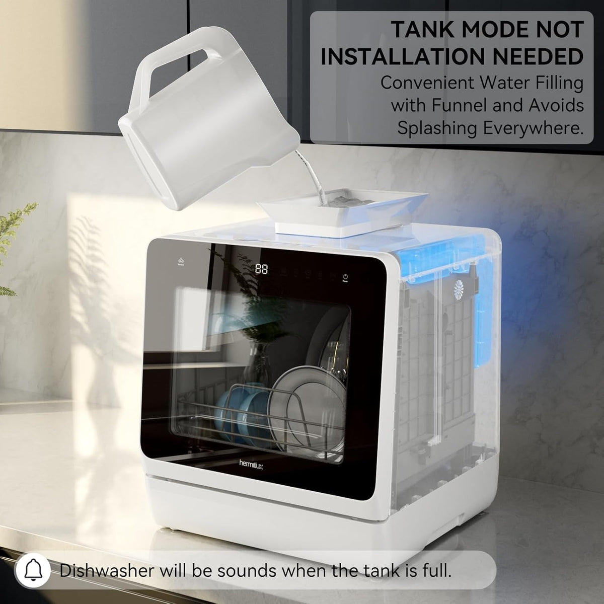 Compact Countertop Dishwasher with 5 Place Settings, 7 Wash Programs, Built-In 5L Water Tank & Hot Air Drying