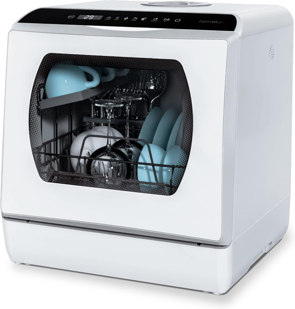 Compact Countertop Dishwasher with 4 Place Settings, 6 Wash Programs, 5L Water Tank & Hot Air Drying