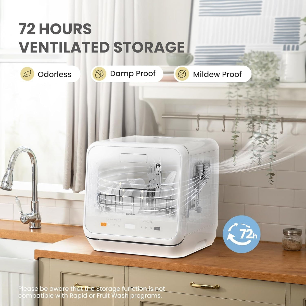 Compact Countertop Dishwasher with 6 Wash Programs, 5L Water Tank, Steam Cleaning & 72-Hour Ventilated Drying