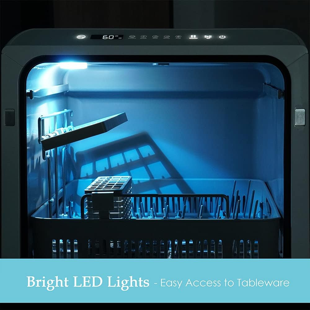 Compact Countertop Dishwasher with 4 Place Settings, 6 Wash Programs, Built-In 5L Water Tank & Hot Air Drying
