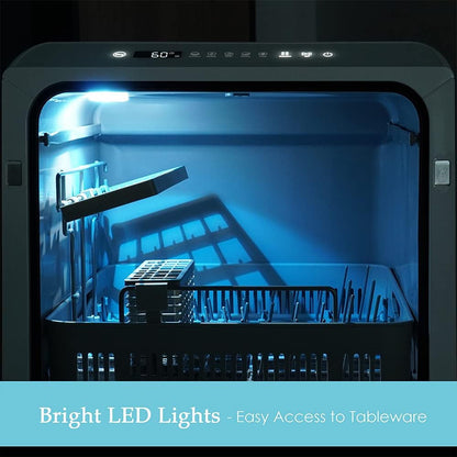 Compact Countertop Dishwasher with 4 Place Settings, 6 Wash Programs, Built-In 5L Water Tank & Hot Air Drying
