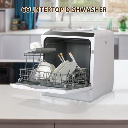 Compact Countertop Dishwasher with 4 Place Settings, 5 Wash Programs, Built-In 5L Water Tank & Hot Air Drying