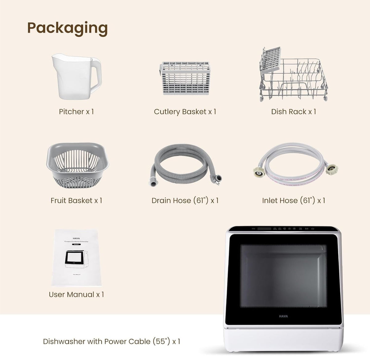 Compact Countertop Dishwasher with 4 Place Settings, 6 Wash Programs, Built-In 5L Water Tank & Hot Air Drying