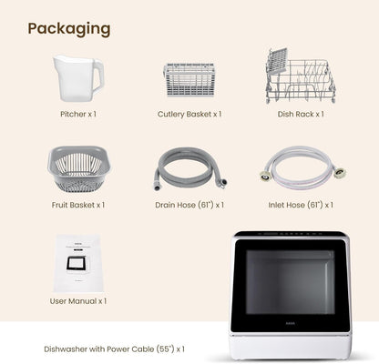 Compact Countertop Dishwasher with 4 Place Settings, 6 Wash Programs, Built-In 5L Water Tank & Hot Air Drying