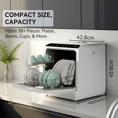 Compact Countertop Dishwasher with 4 Place Settings, 6 Wash Programs, 5L Water Tank & Hot Air Drying