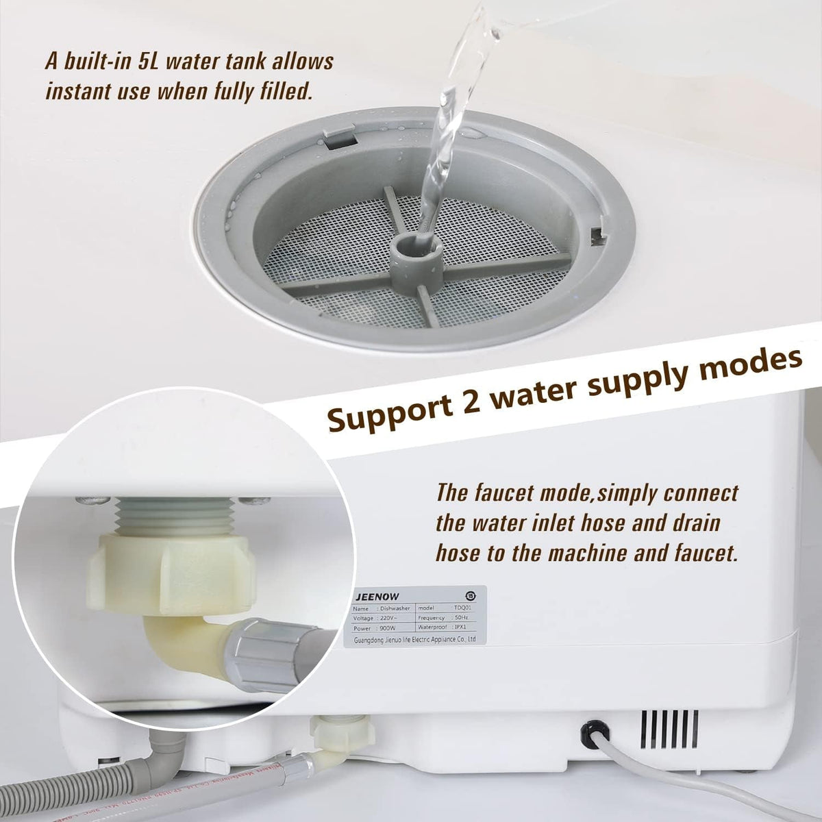 Compact Countertop Dishwasher with 4 Place Settings, 5 Wash Programs, Built-In 5L Water Tank & Hot Air Drying