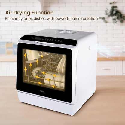Compact Countertop Dishwasher with 4 Place Settings, 6 Wash Programs, Built-In 5L Water Tank & Hot Air Drying