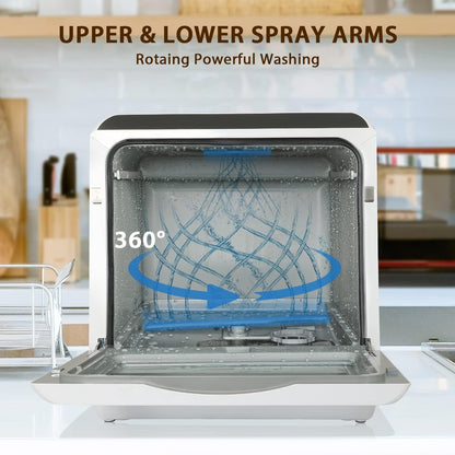 Compact Countertop Dishwasher with 4 Place Settings, 5 Wash Programs, Built-In 5L Water Tank & Hot Air Drying