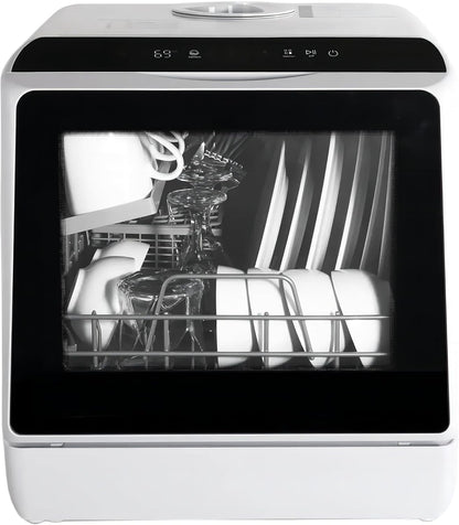 Compact Countertop Dishwasher with 4 Place Settings, 5 Wash Programs, Built-In 5L Water Tank & Hot Air Drying
