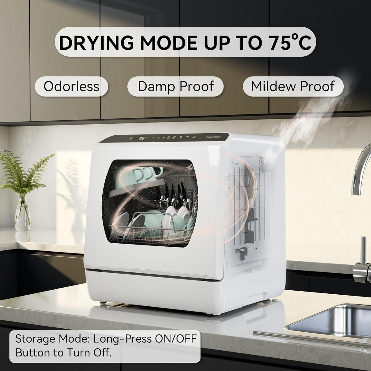 Compact Countertop Dishwasher with 4 Place Settings, 6 Wash Programs, 5L Water Tank & Hot Air Drying