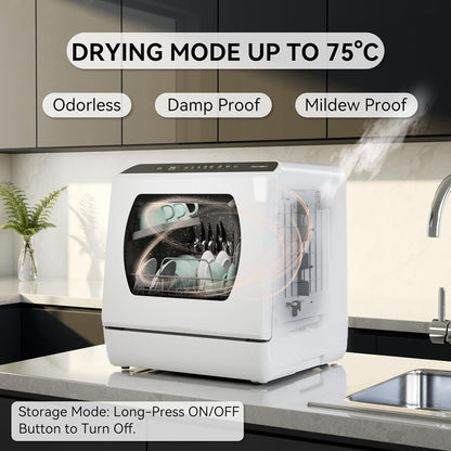 Compact Countertop Dishwasher with 4 Place Settings, 6 Wash Programs, 5L Water Tank & Hot Air Drying